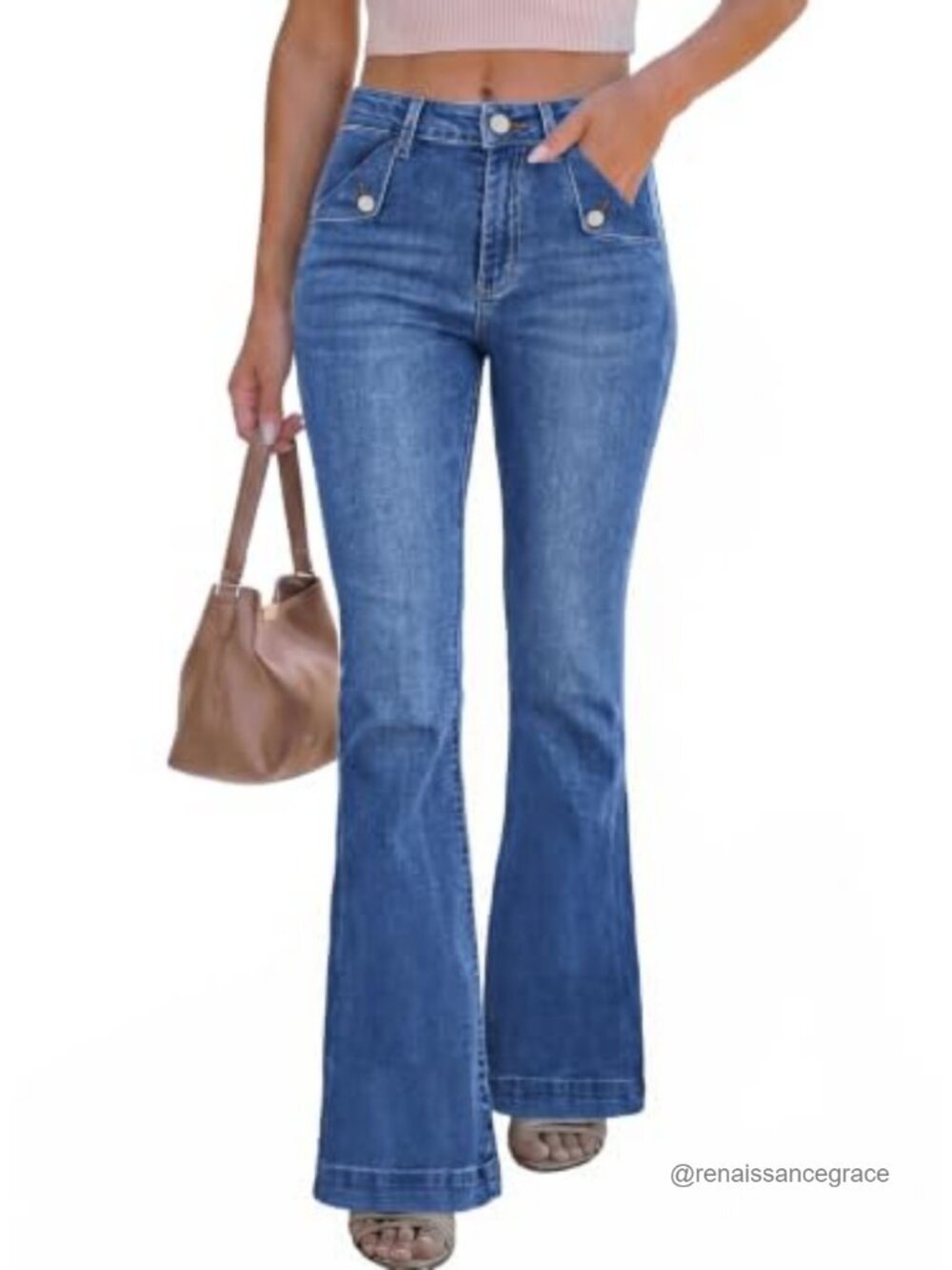 High Waisted Flare Bootcut Stretch Jeans Cotton Blend Women's